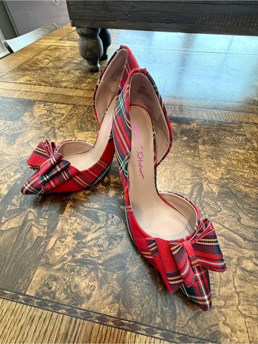 Betsey Johnson Prince d’Orsay in Red Plaid Pointed Toe w/Bow